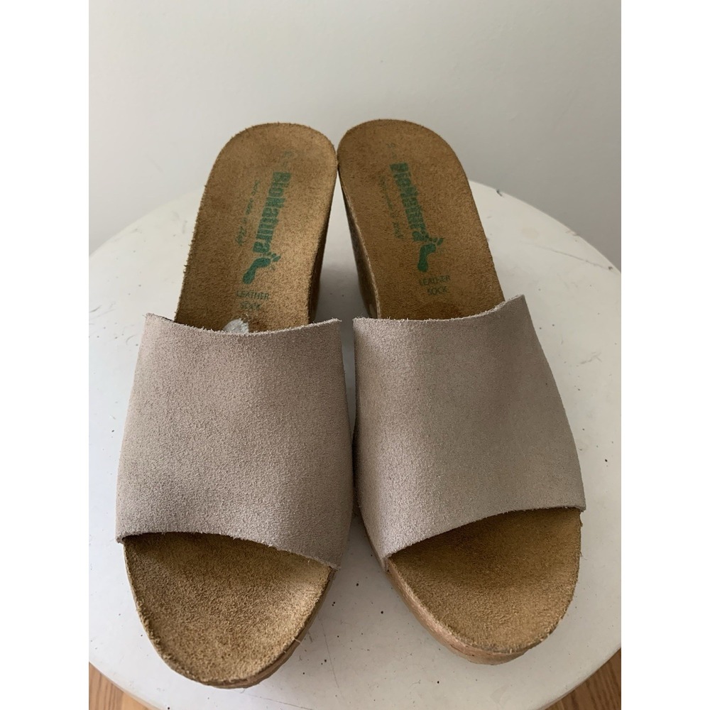 BioNatura WEDGE CORK Sandals 39/8 Beige Leather Suede Upper Made Italy Comfort - Picture 2 of 8